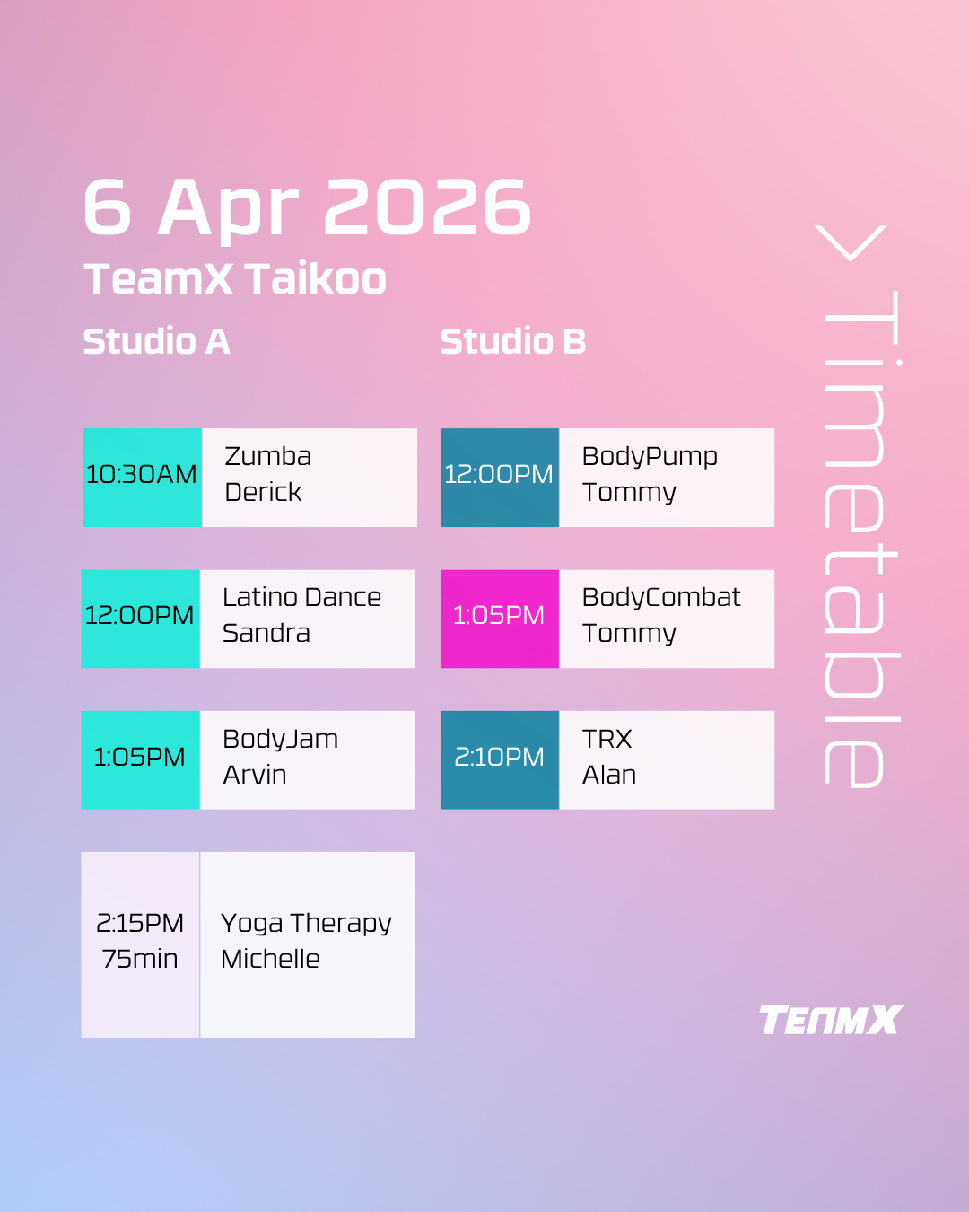 Easter Monday workout classes at TeamX Taikoo - April 6, 2026. Special holiday timetable featuring strength training, cardio, dance and yoga classes. Open during Hong Kong Easter public holiday in Taikoo.