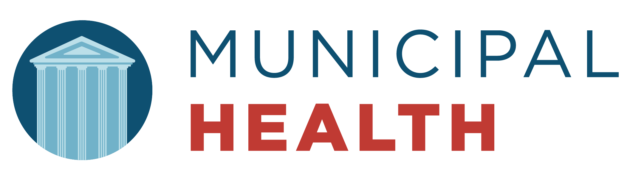 Logo of Municipal Health with a blue circle containing a white classical building with columns and the text 'Municipal Health' in blue and red.