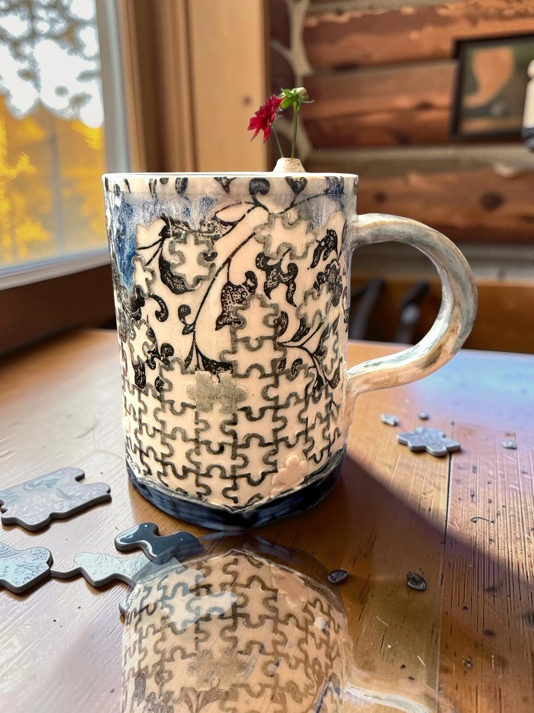 Flowery Jigsaw Puzzle Mug