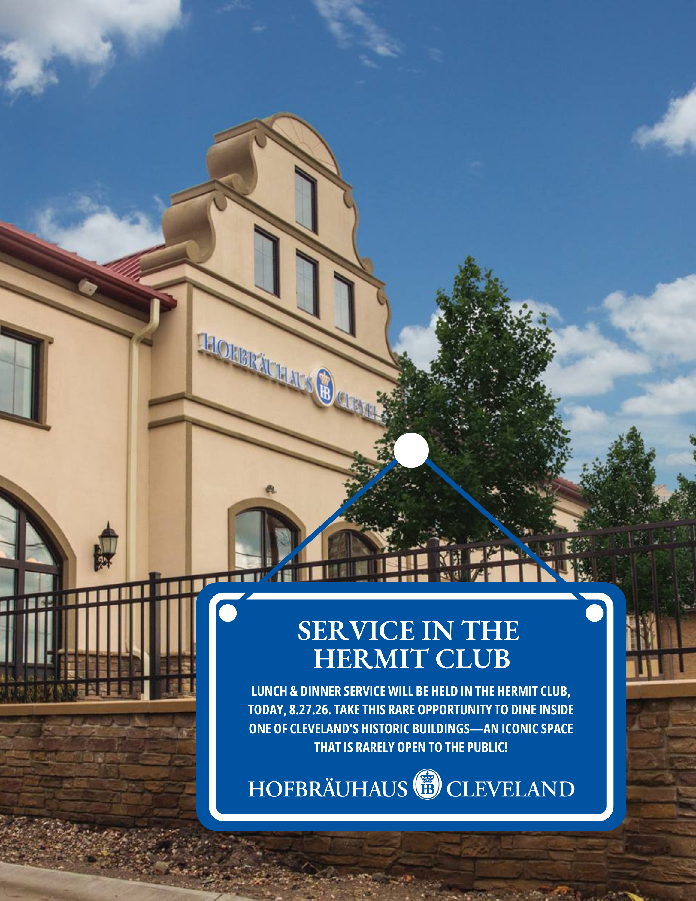 BIERHALL CLOSED: LUNCH &amp; DINNER SERVICE IN THE HERMIT CLUB