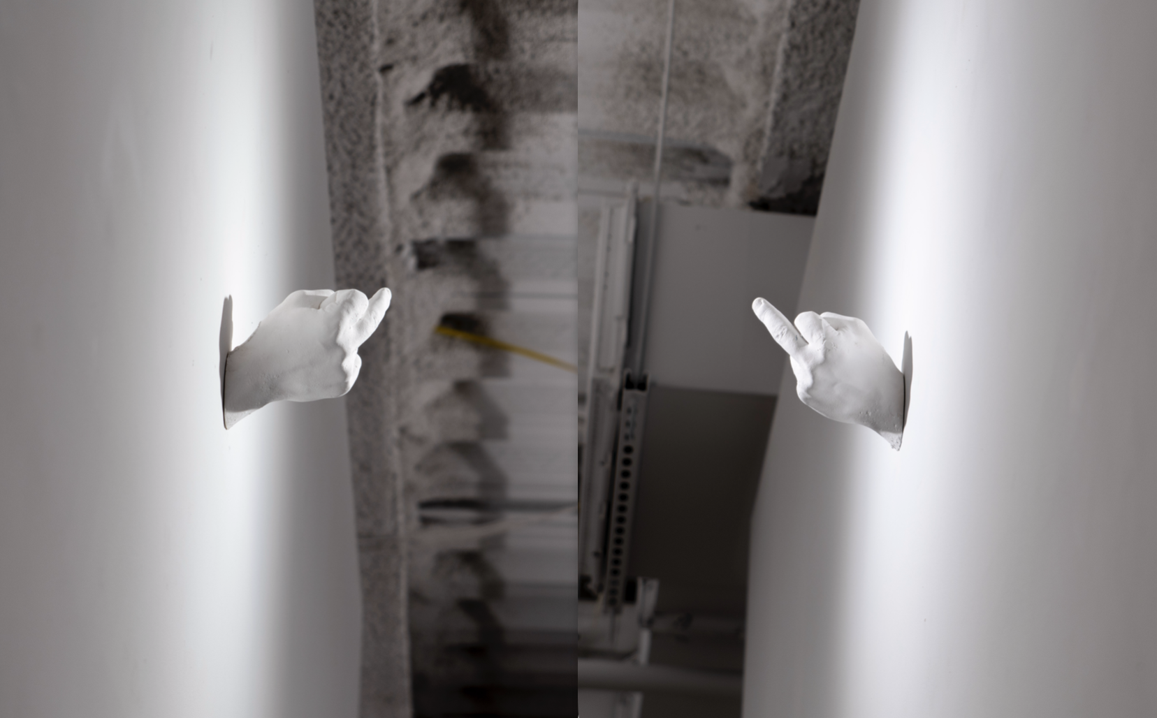 The Middle, 2026 (7.25 x 3.5 x 3_) plaster, artist hands