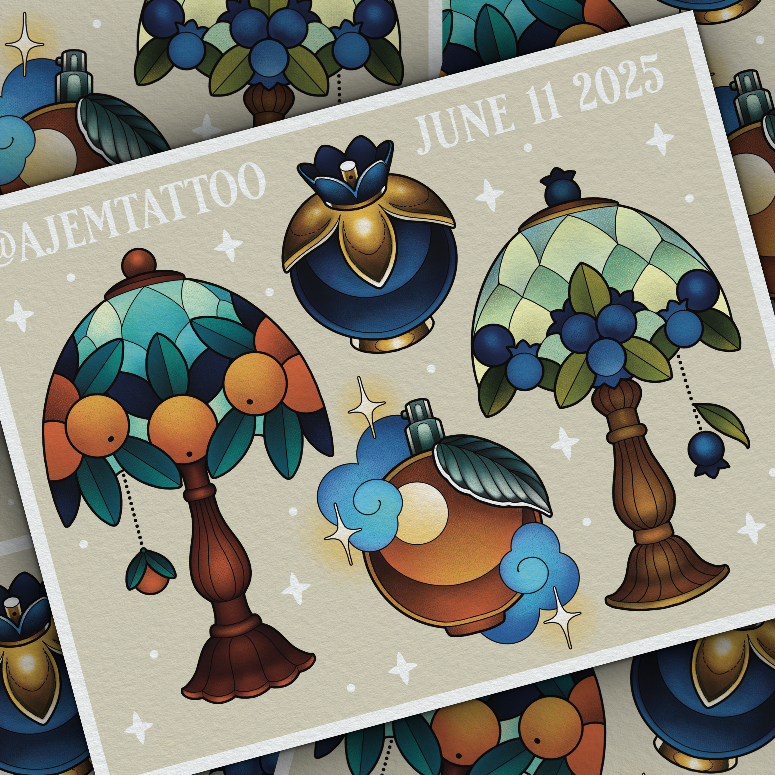 Fruit Lamps & Perfume Bottles Pre Drawn Designs ✶ PLEASE NOTE THAT PAYING FOR THIS DOES NOT MEAN YOU PAID FOR THE ENTIRE TATTOO ✶