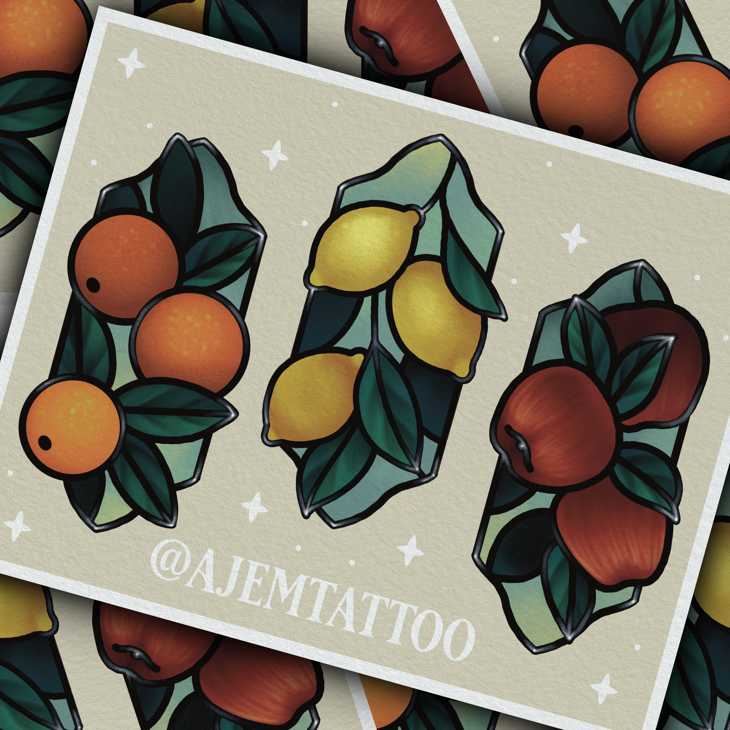 Stained Glass Fruit Pre Drawn Design ✶ PLEASE NOTE THAT PAYING FOR THIS DOES NOT MEAN YOU PAID FOR THE ENTIRE TATTOO ✶
