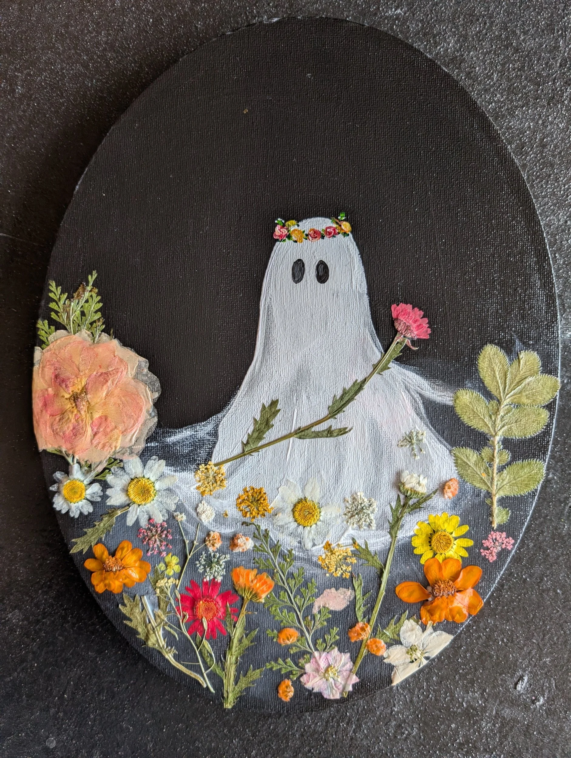Whimsy Ghosty on Oval Canvas