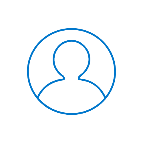 Blue digital profile icon of a person against a black background.