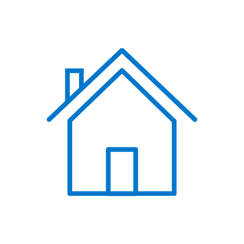 Line drawing of a house with a chimney against a black background