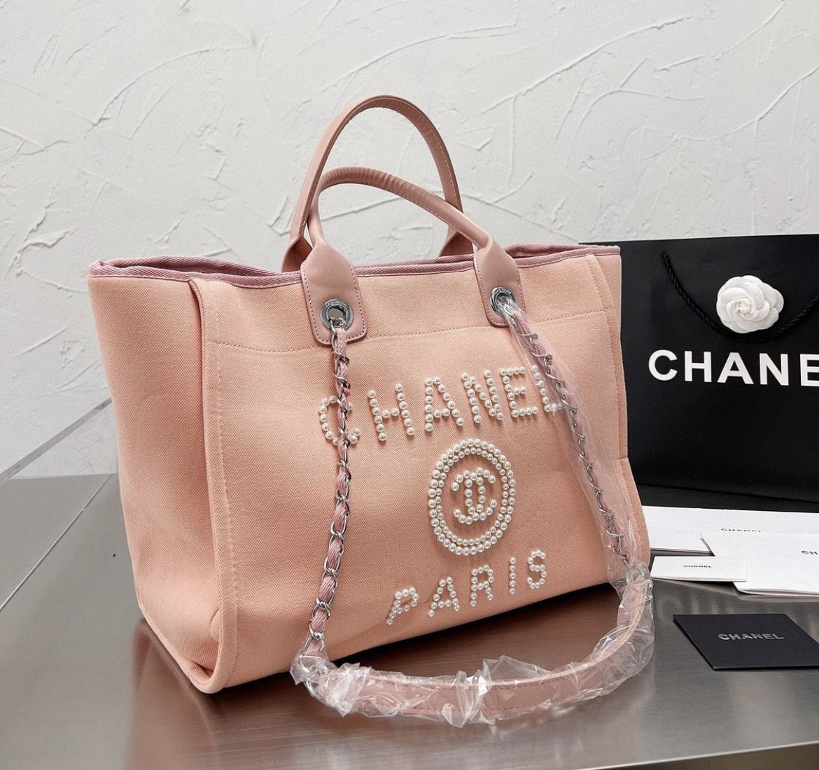 Chanel Deauville Studded Logo Shopping Bag  Trésor Vintage