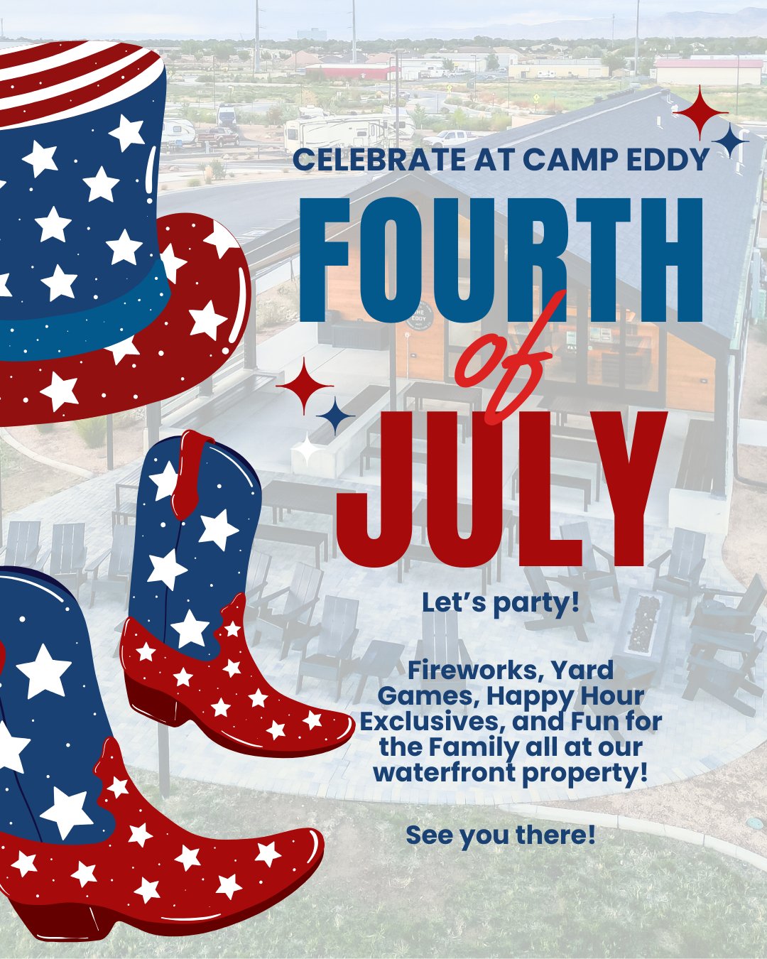 Celebrate the 4th of July at Camp Eddy!

Let's PAAARRRTY!!! 
Join us at Camp Eddy for fireworks, yard games, Happy Hour Exclusives and fun for the whole family. 

See you there!

*Camp Eddy is not setting off the fireworks, but fireworks can be seen 