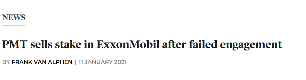 Pensioenfondsen PMT en PME stoppen met investeren in ExxonMobil
