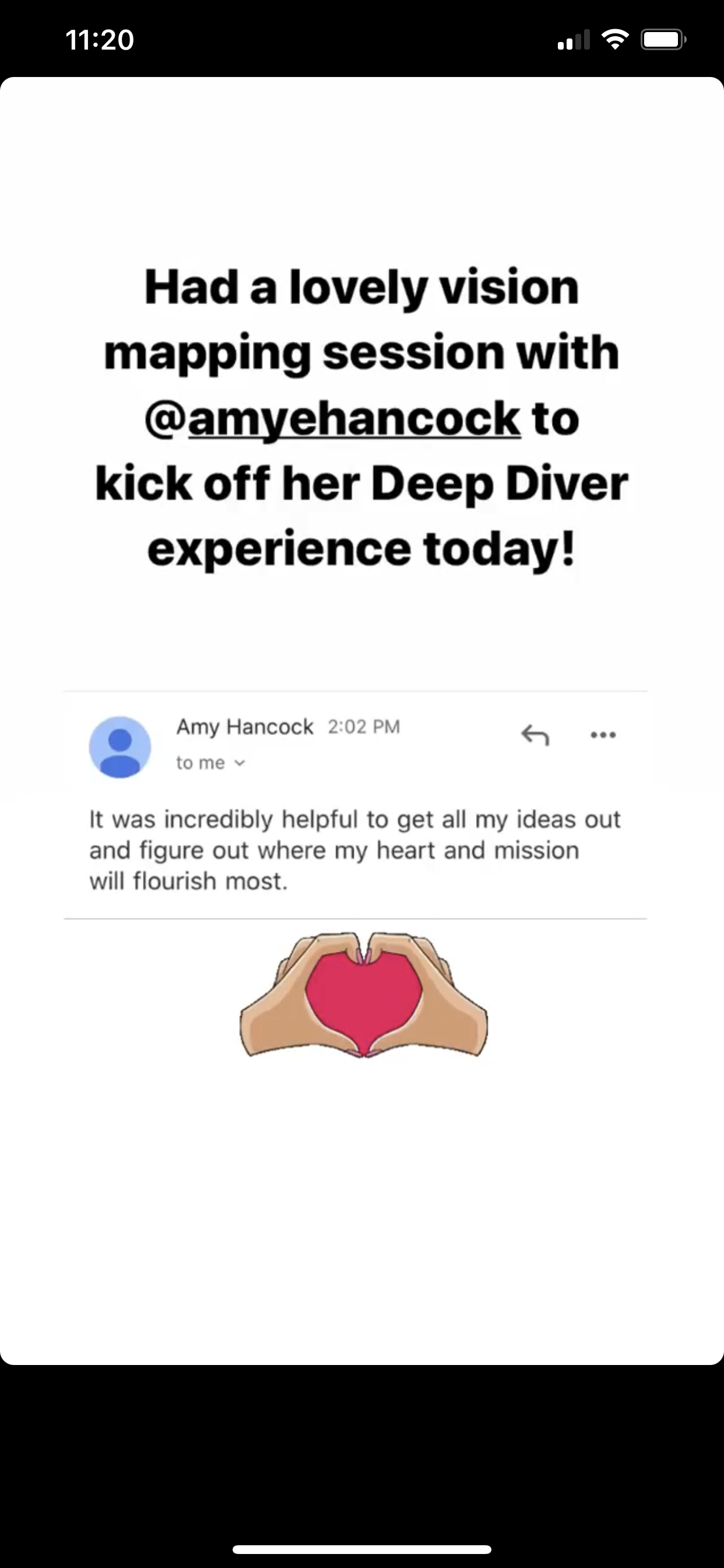 Our vision mapping session was incredibly helpful to get all my ideas out and figure out where my heart and mission will flourish most