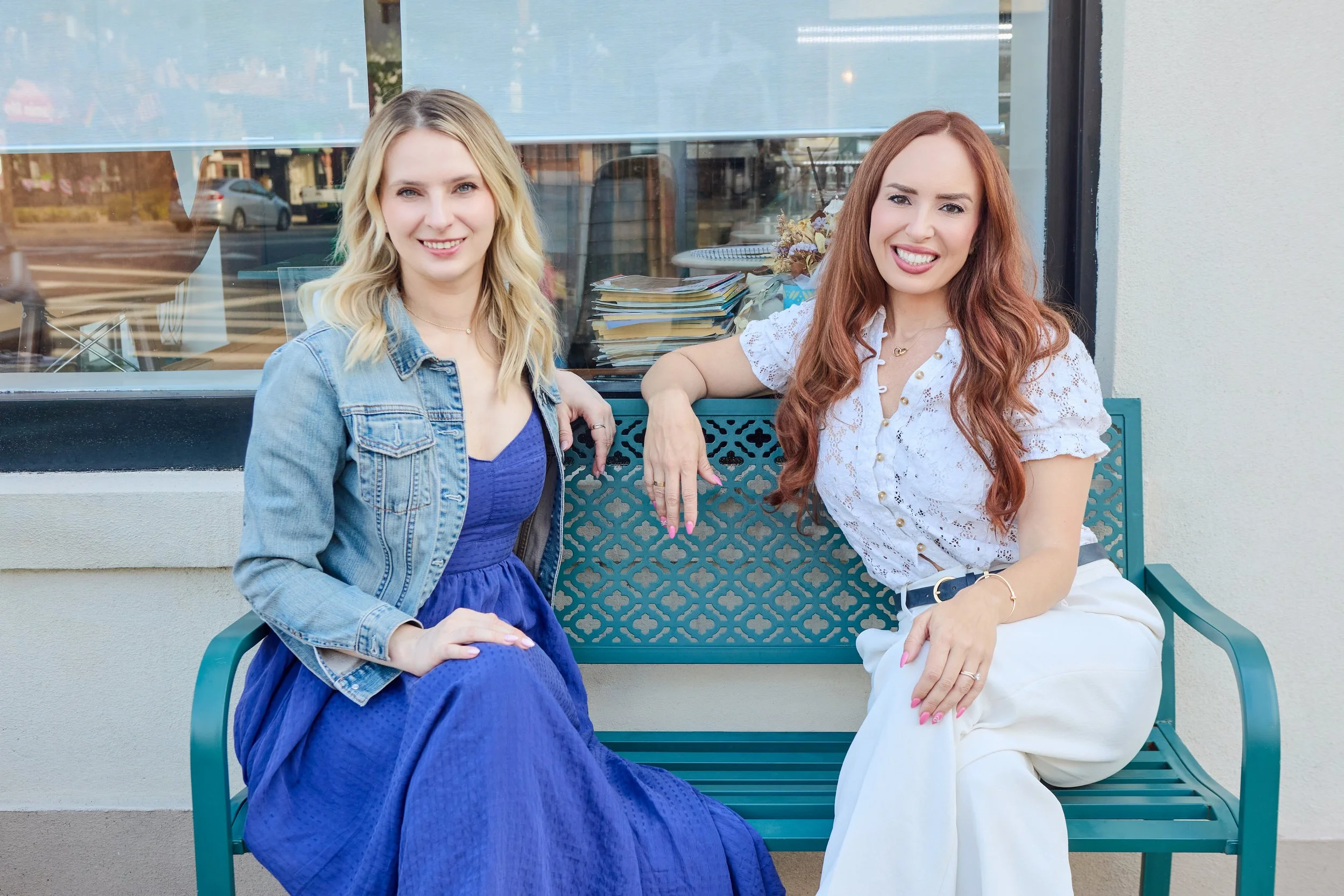 Dana Colthart and Angela Matus, panic disorder therapists in Bergen County NJ, sitting together outdoors
