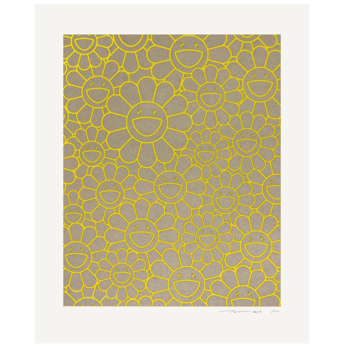 Takashi Murakami | JULY NIGHT SILKSCREEN (YELLOW SILVER FLOWERS)