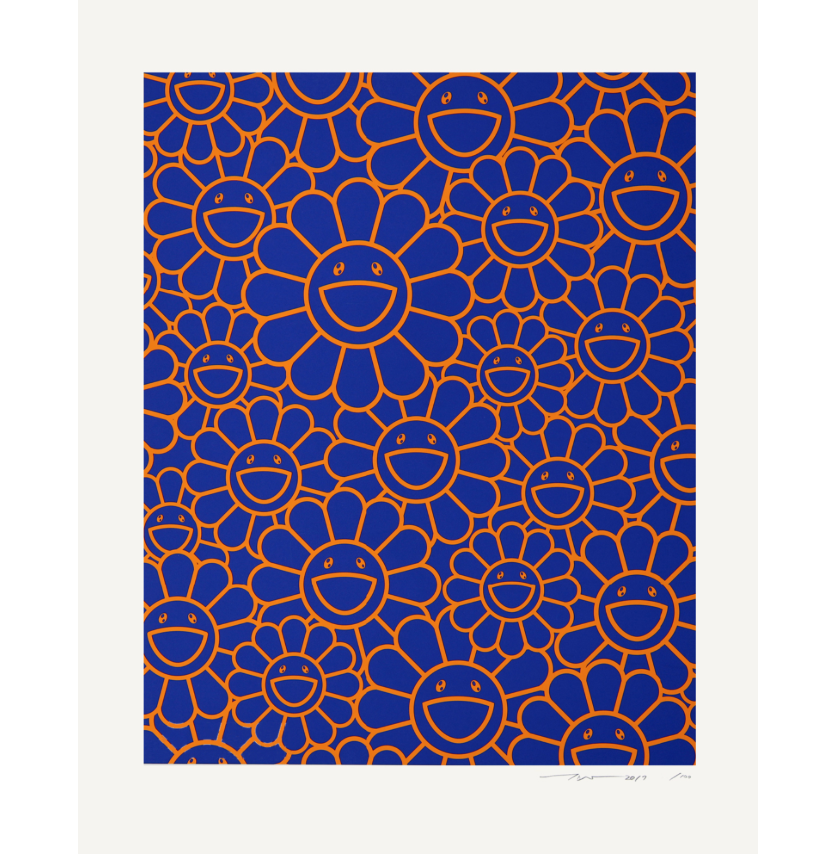 Takashi Murakami | AUGUST JOY SILKSCREEN (ORANGE BLUE FLOWERS)