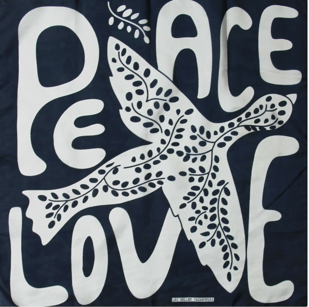 Mini Peace and Love Marine Navy  silk scarf