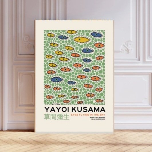 Yayoi Kusama Inspired Flying Eyes Green Art Print - Stanley Street Studio