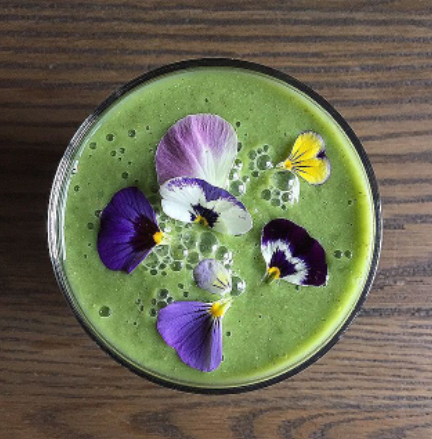Greenmarket’s Green Smoothie with Edible Flowers
