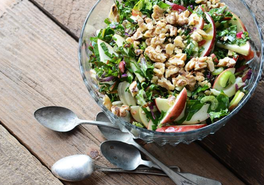 Apple Walnut Rainbow Chard Salad