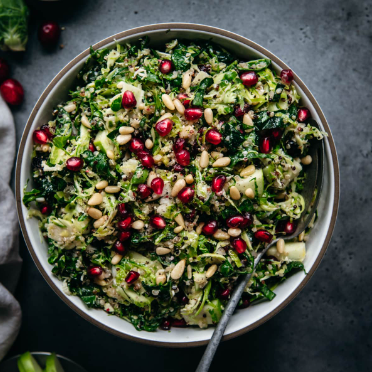Kale, Brussel Sprout, Apple, Quina &amp; Pomegranate Salad (warm Up Week)