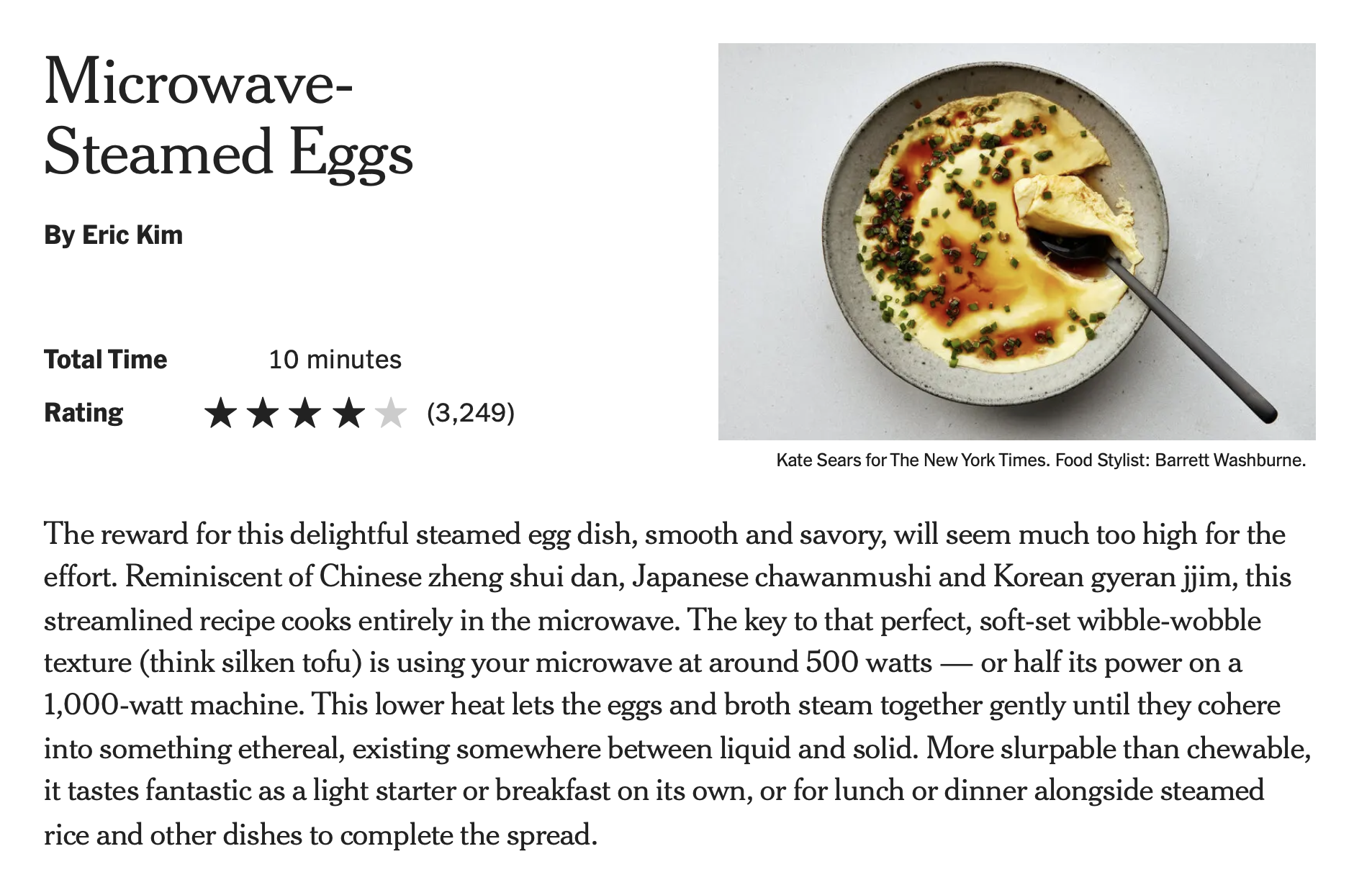 Ina’s Microwave Steamed Eggs (from the NY Times)