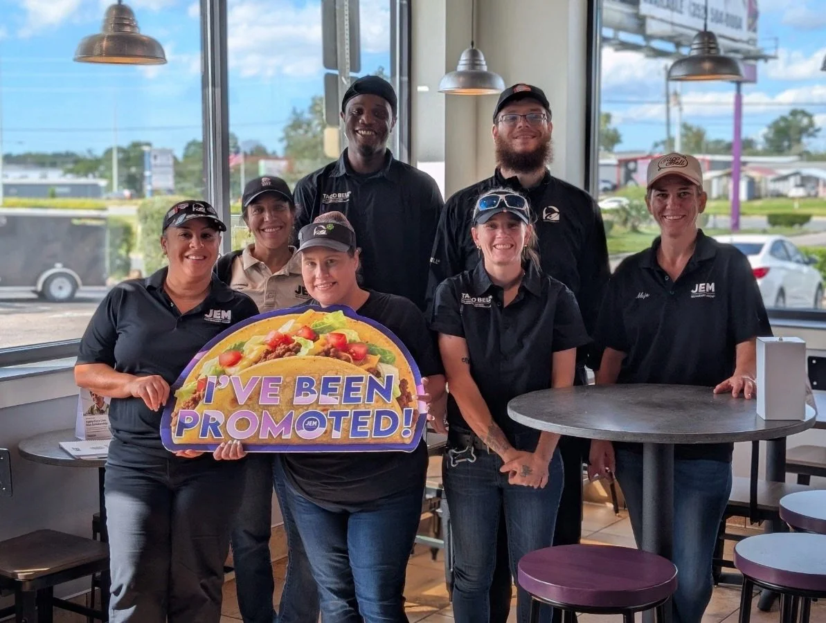 JEM is serving up more than tacos over here! 🌮🎉

We&rsquo;re celebrating some exciting promotions across our Taco Bell teams, and we are so proud of this crew!

Here&rsquo;s to hard work, big accomplishments, and what&rsquo;s next! 💜