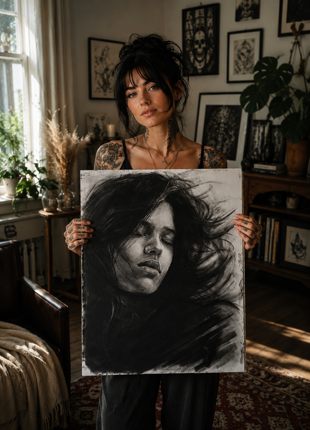 Original charcoal Drawing - Serenity's Whisper