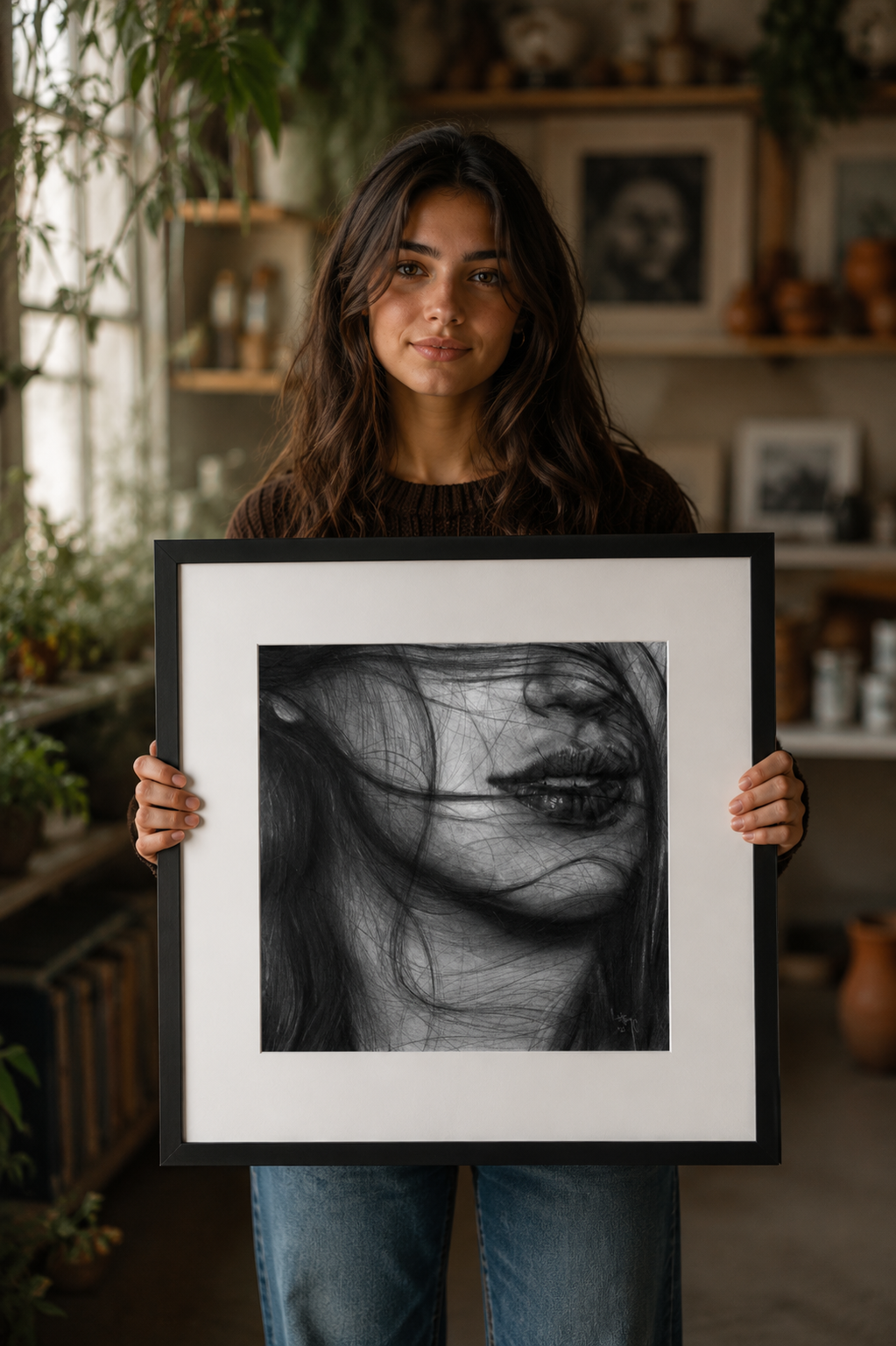 Original charcoal drawing - Whispers of Love
