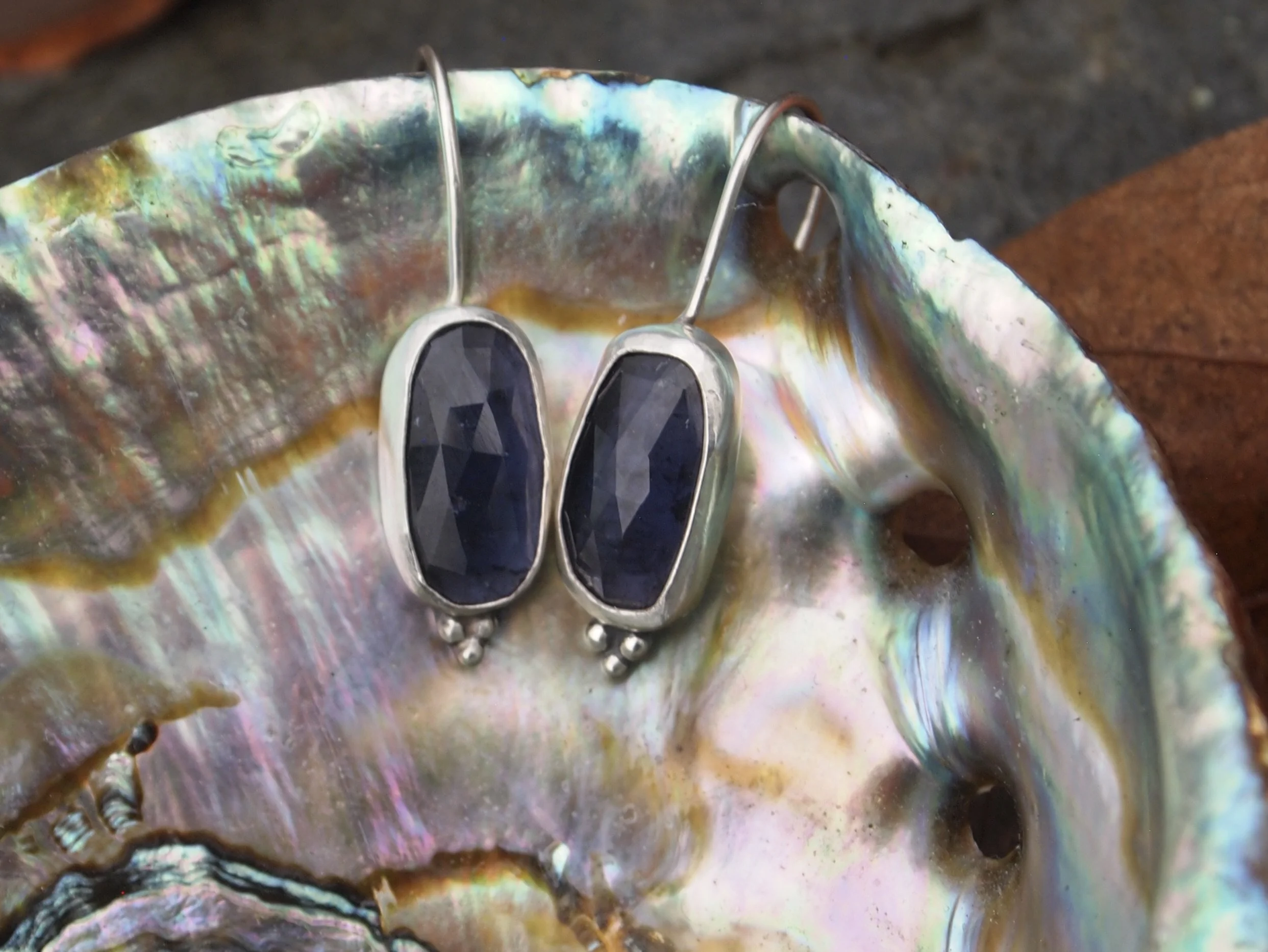 Rose cut iolite earrings