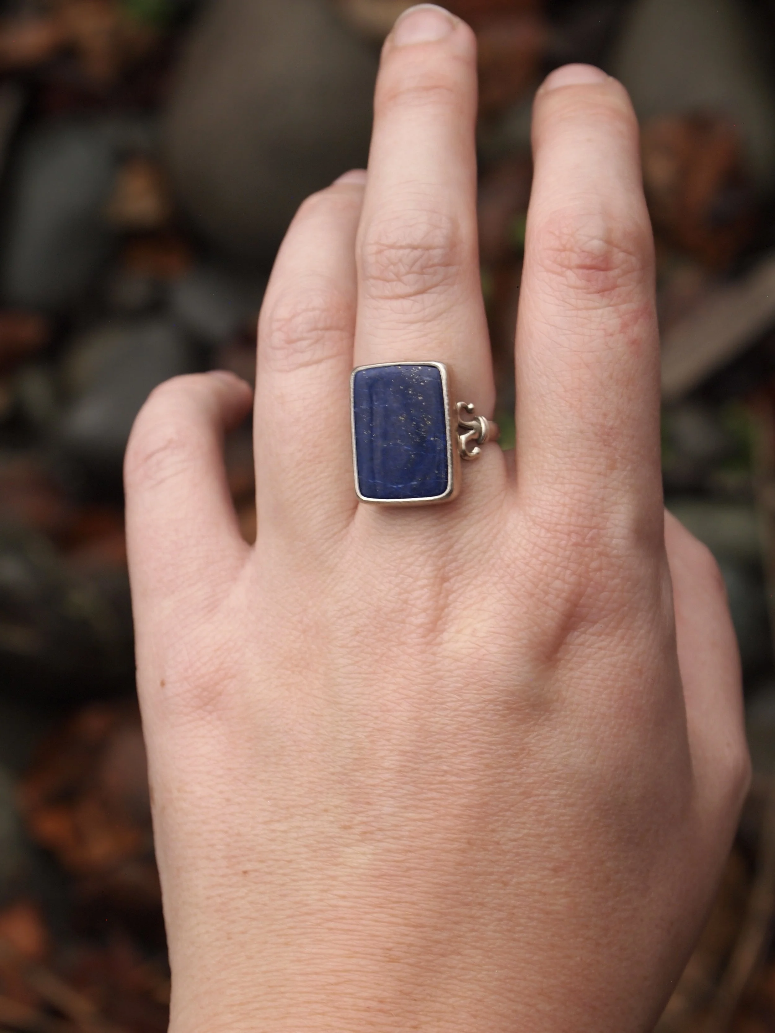 Lapis silver jester ring