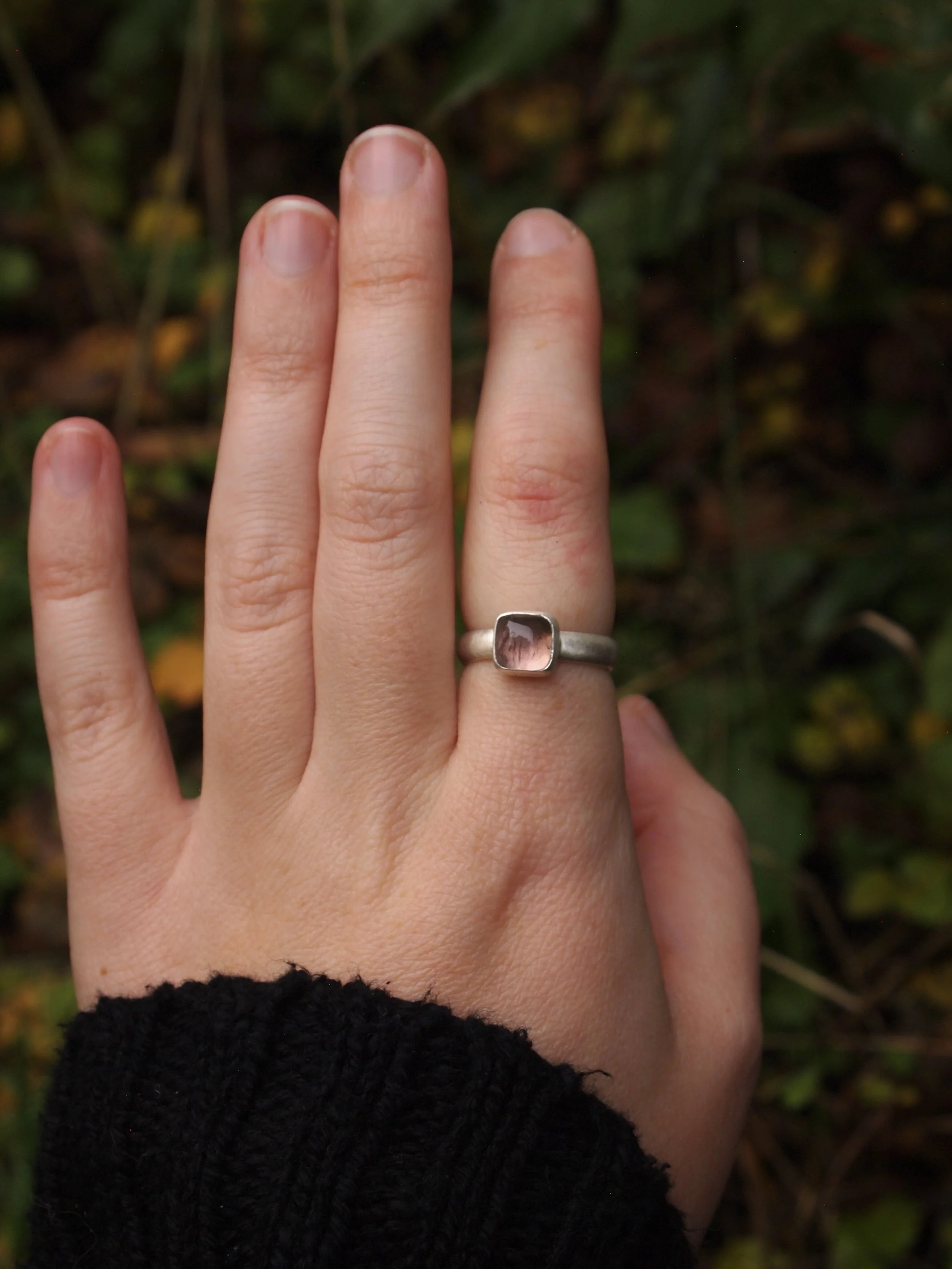 Wide band pink tourmaline ring