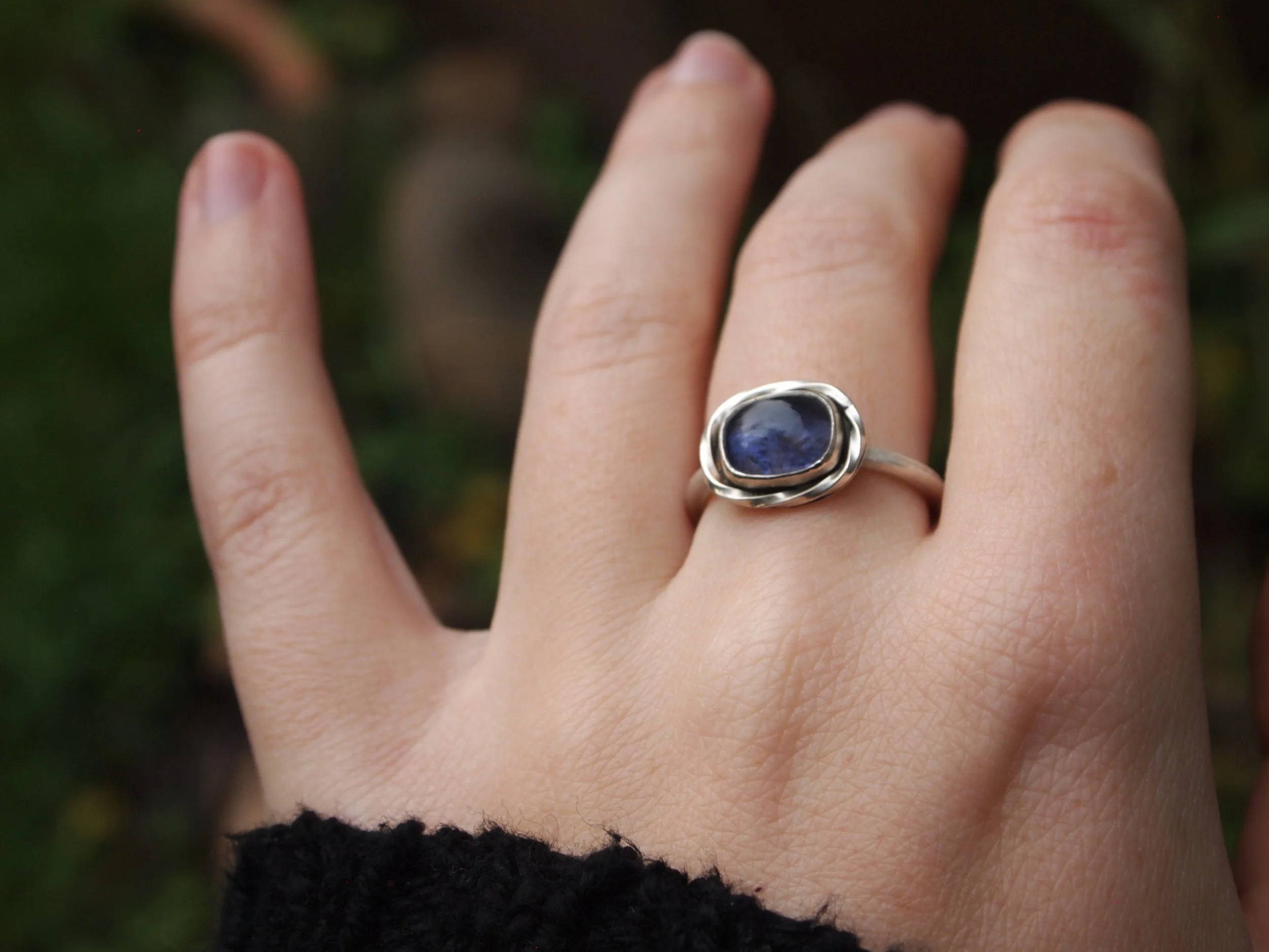 Amethyst forged silver ring