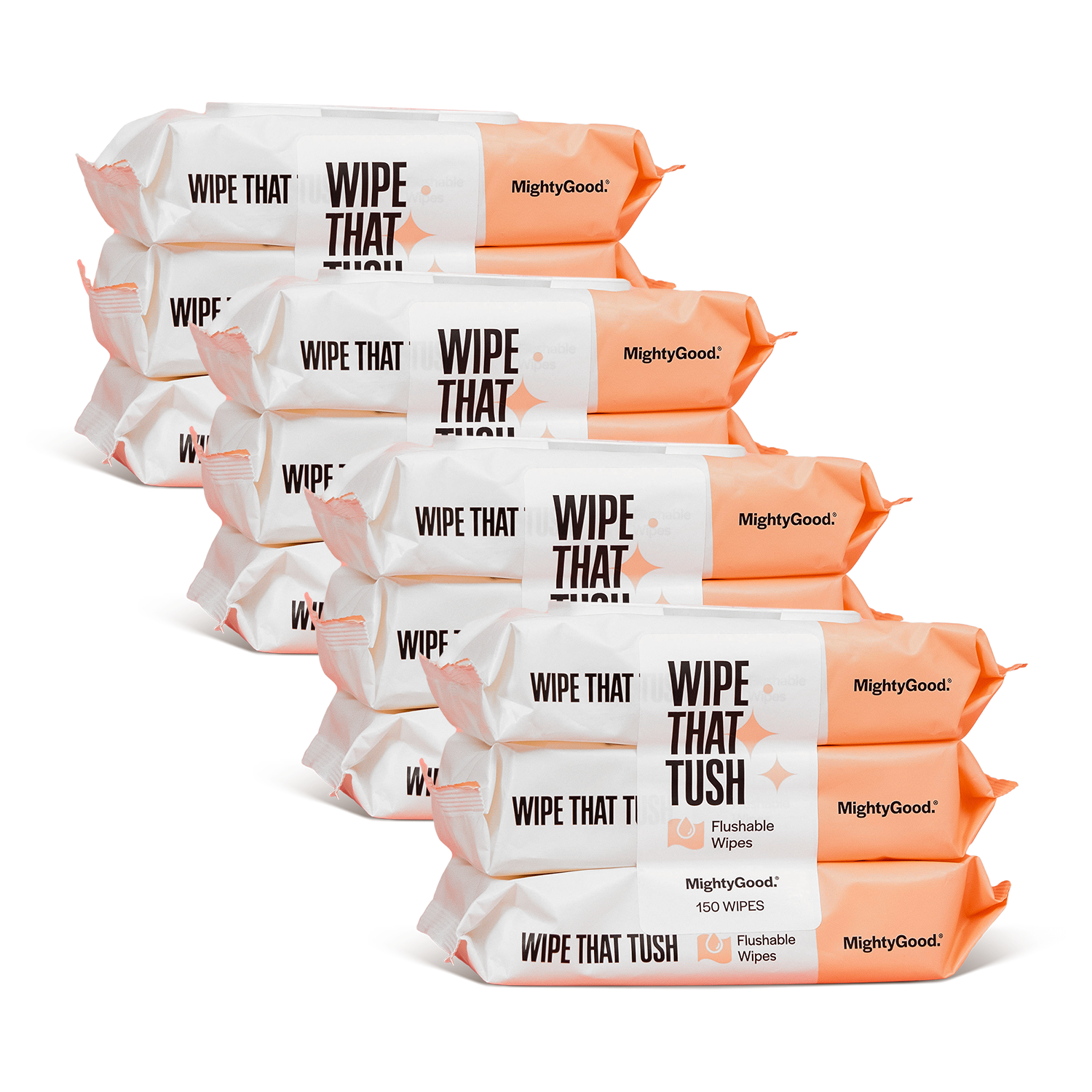 MightyGood. Wipe That Tush On-The-Go Flushable Wet Wipes - 1 Pack, 30 Wipes  - Individually Wrapped Extra-Large Wipes with Aloe - Hypoallergenic 