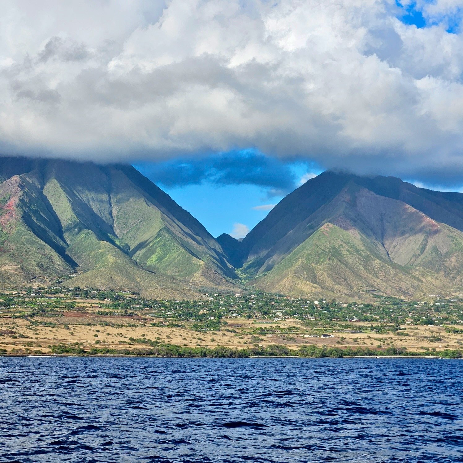 Looking back on the West Maui Mountains from the ocean