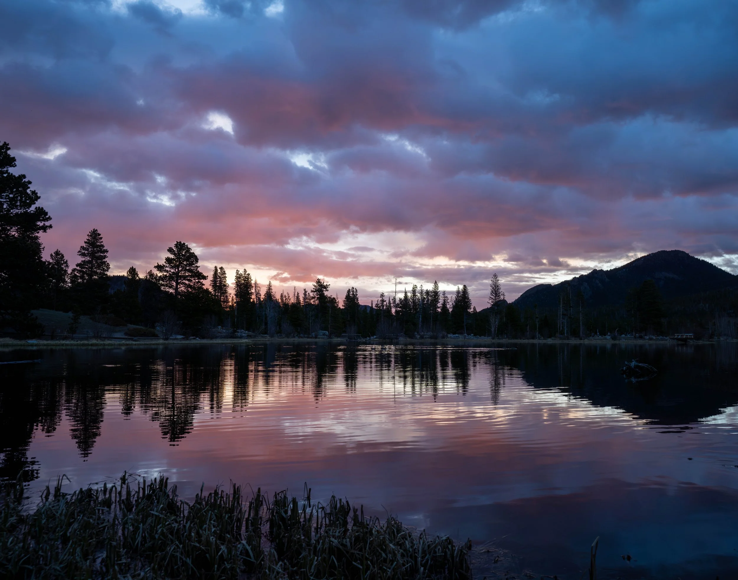 Fine art landscape print of Sprague Lake in Rocky Mountain National Park on a cloudy morning