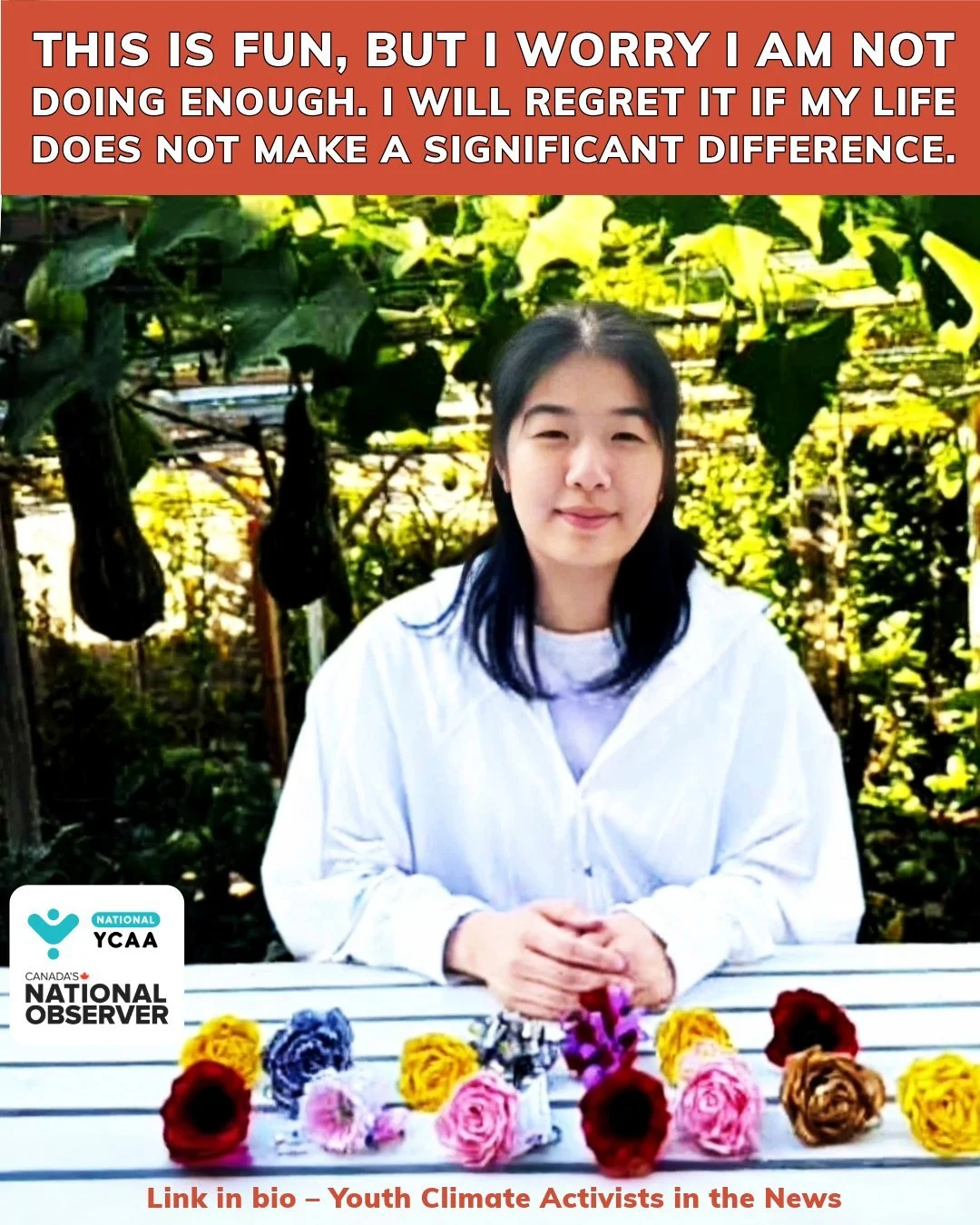 ♻️ Youth Climate Activists in the News 🌍
✨ As seen in Canada&rsquo;s National Observer by Patricia Lane

🌹 Anna Yang &ndash; 2025 NYCAA Winner

From 🏸 birdies to 🌹 blossoms &mdash; 16-year-old Anna Yang from Newmarket, ON is turning trash into tr