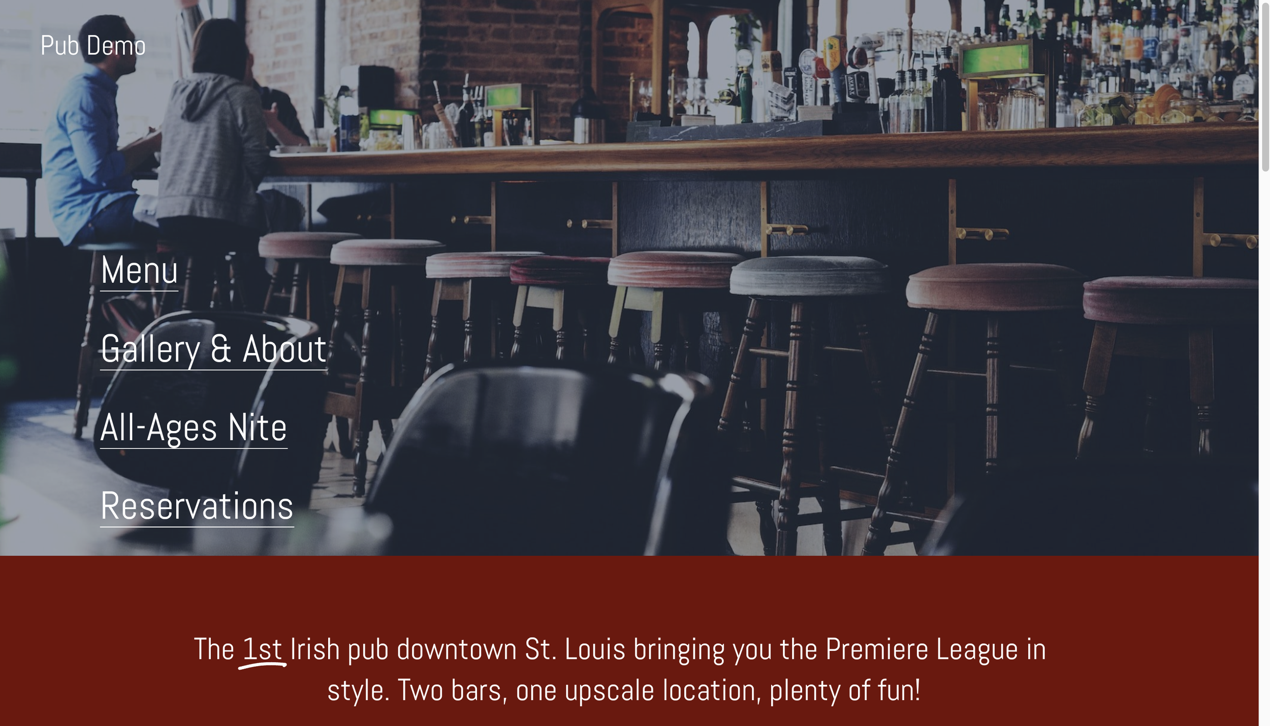 Restaurant and live music venue website