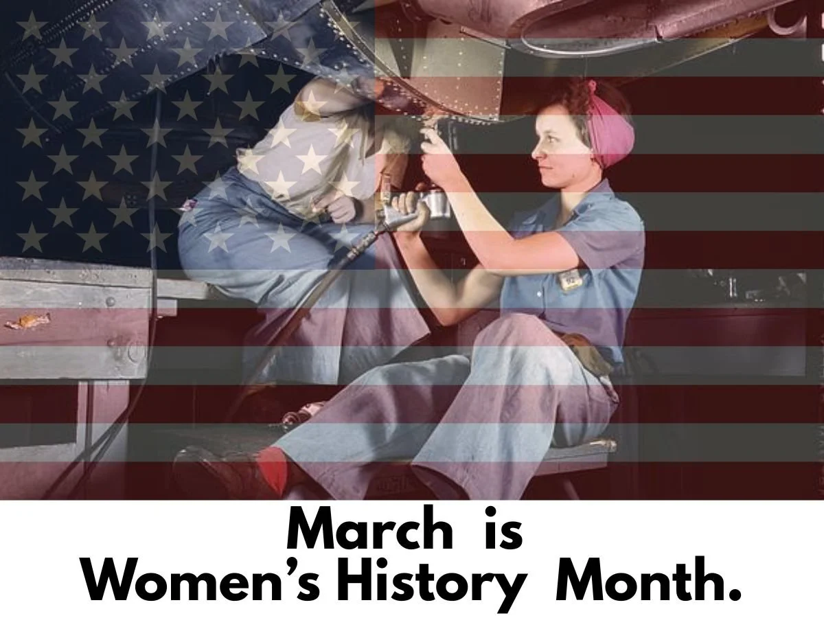 Women working on bomber airplane during World War II