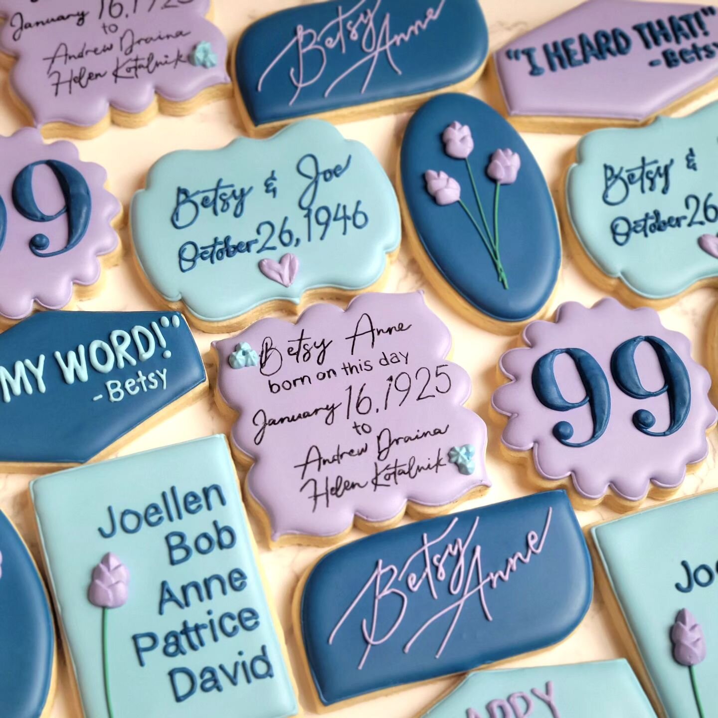 Sometimes my favorite cookie sets are the ones I don't get paid for, the ones I give myself one day to do in a burst of creative inspiration. I made these for my grandmother's 99th birthday party a few weeks ago and I'm so pleased with how they came 
