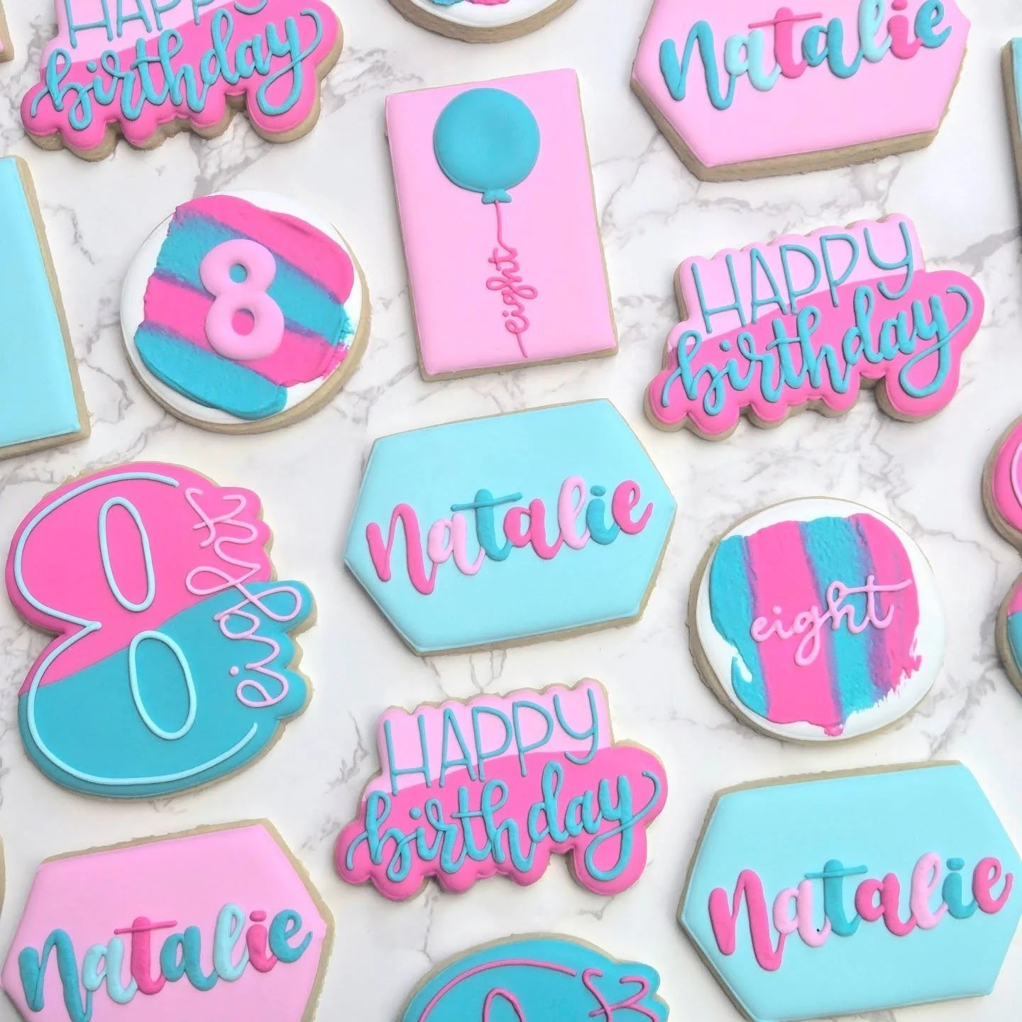 The coolest color scheme for Natalie's 8th birthday!
.
.
.
#homemade #baking #sugarcookies #royalicing  #cookies #cookiesofinstagram #decoratedcookies #dessertsofig #cookiesofig #edibleart #weddingcookies #birthdaycookies #bridalshowercookies #babysh
