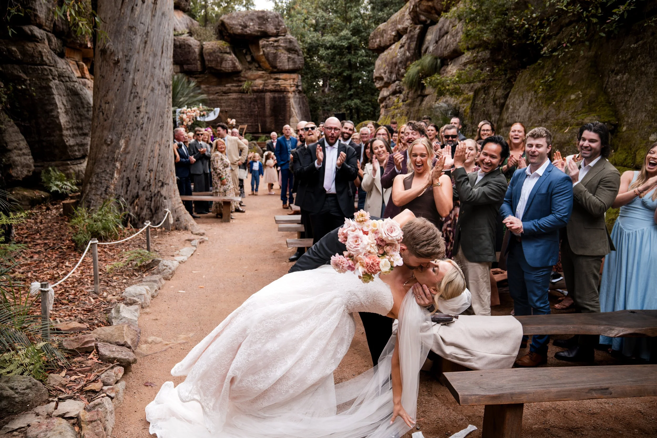 Hannah and Rohan’s three-day Kangaroo Valley wedding at Kangaroo Valley Bush Retreat, featuring an intimate ceremony at the iconic Rock Cathedral. A beautiful Southern Highlands wedding celebration surrounded by family, friends and the Australian bus
