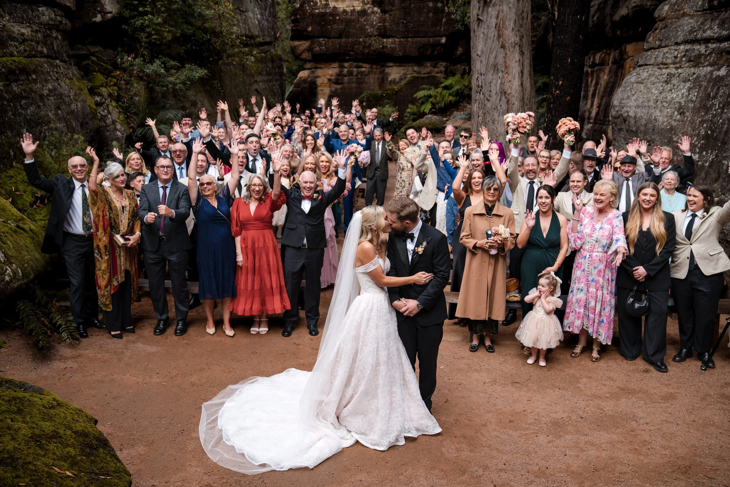 Hannah and Rohan’s three-day Kangaroo Valley wedding at Kangaroo Valley Bush Retreat, featuring an intimate ceremony at the iconic Rock Cathedral. A beautiful Southern Highlands wedding celebration surrounded by family, friends and the Australian bus