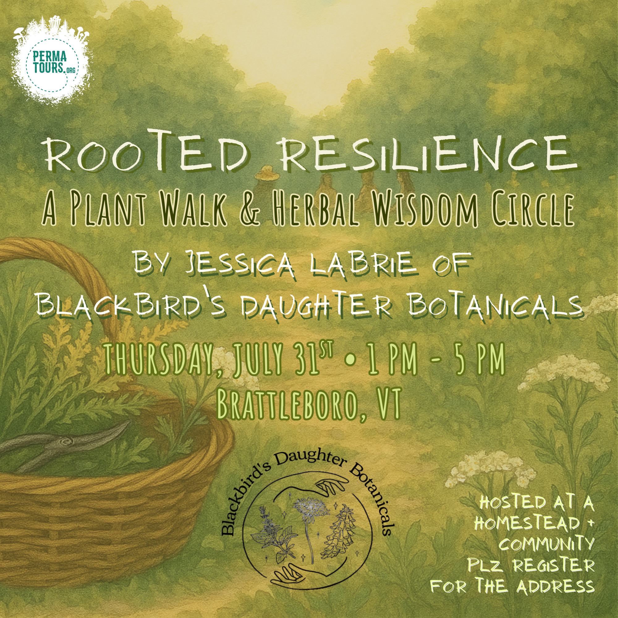 Rooted Resilience | A Plant Walk & Herbal Wisdom Circle by Jessica of Blackbirds Daughter Botanicals