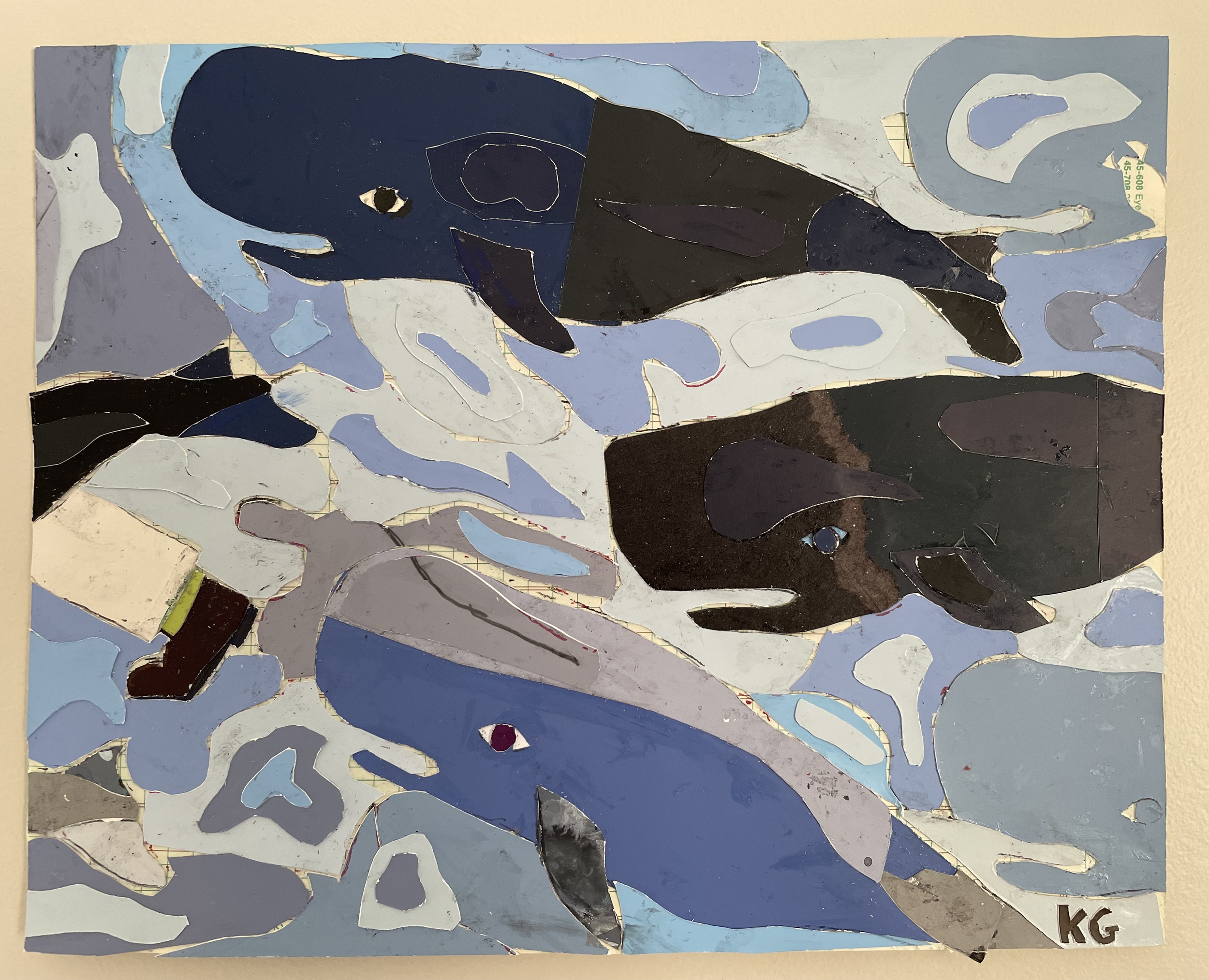 "Swimming of the Bulls" Mixed Media on Paper Collage, 8" x 10", 2023