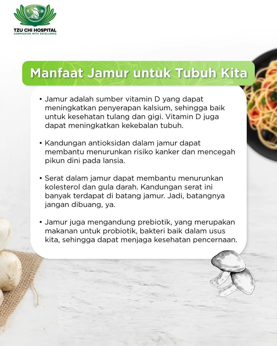 Jamur Sumber Protein Nabati — Tzu Chi Hospital