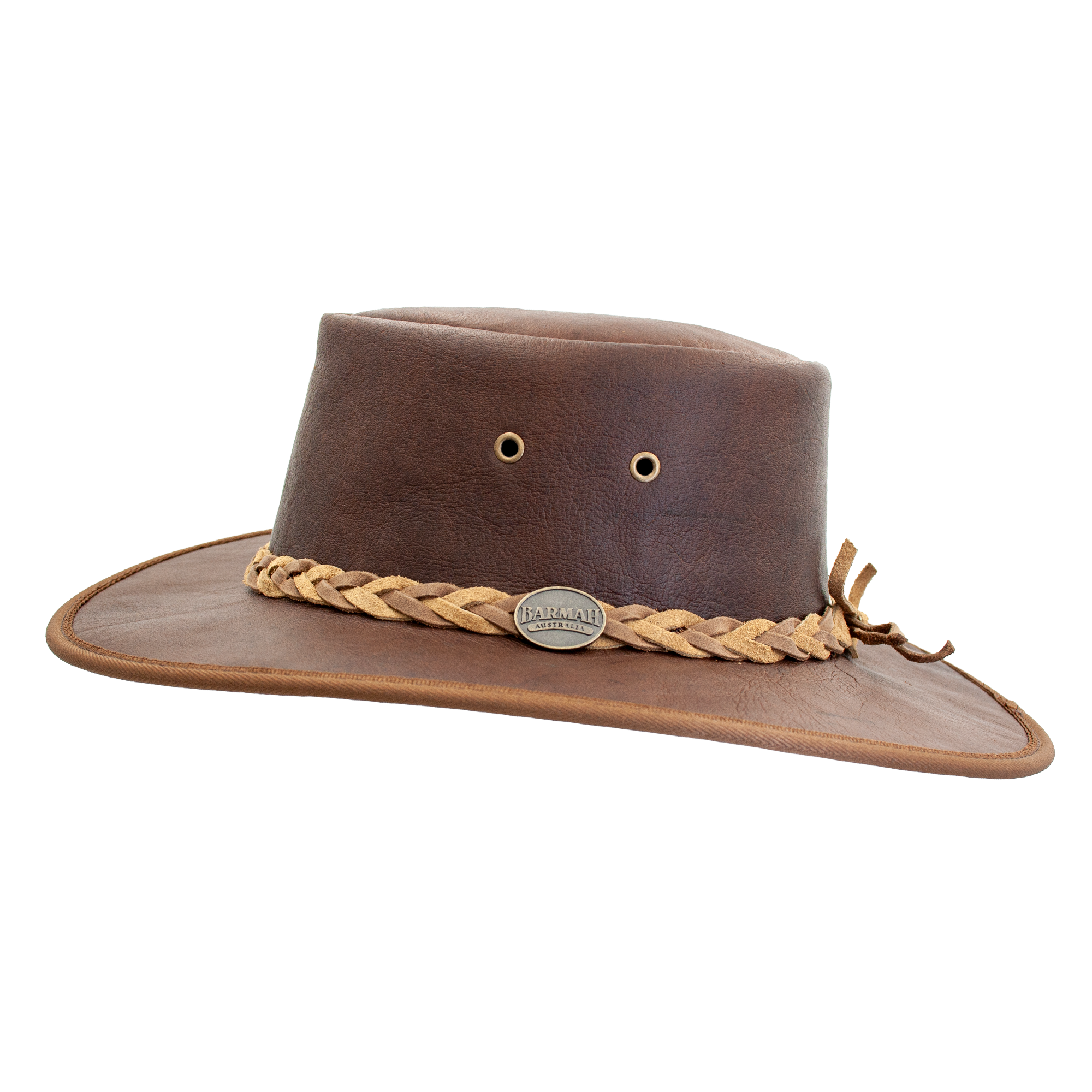 Squashy Crackle Kangaroo leather hat in Hickorystone – side view