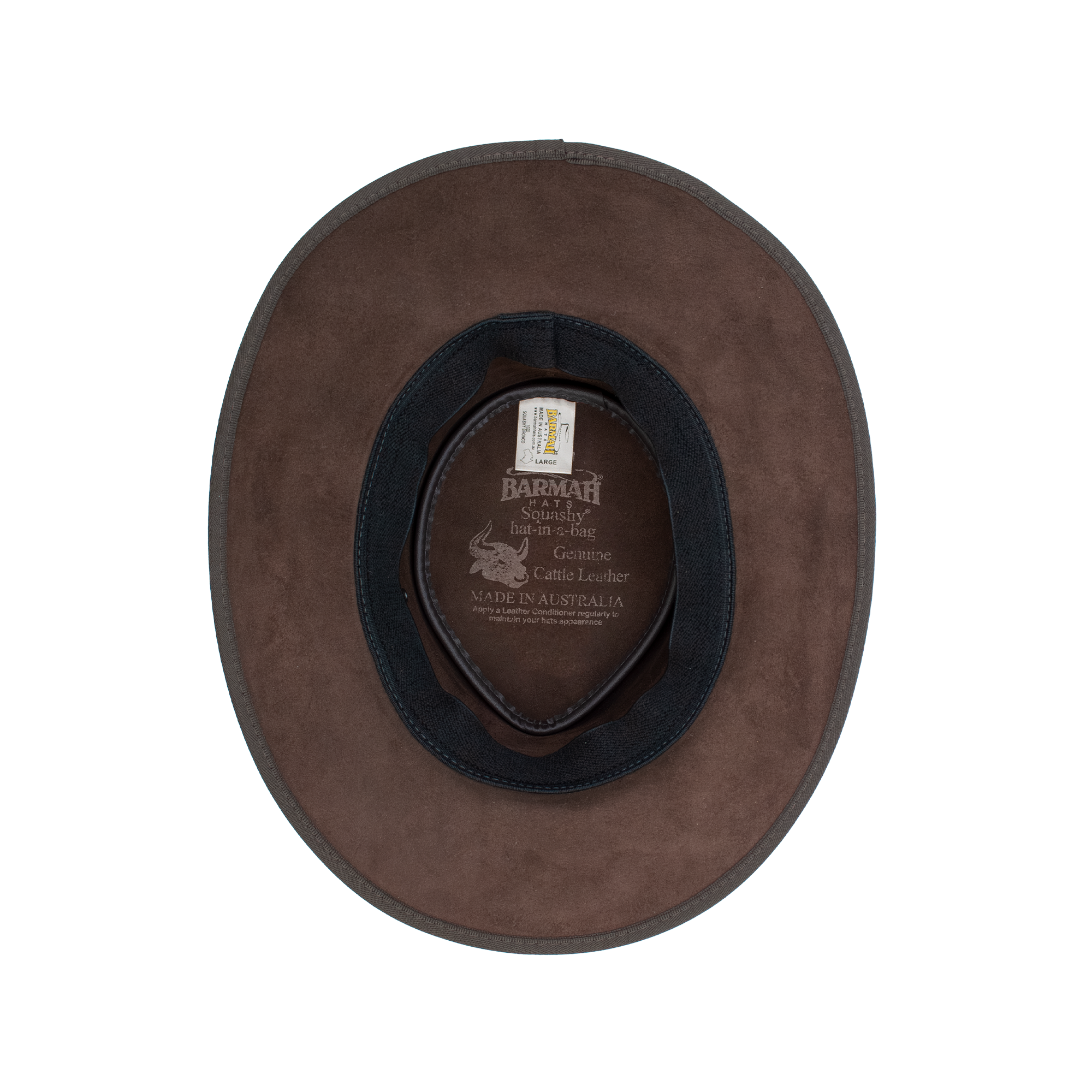 Squashy Bronco leather hat in Choc Inside