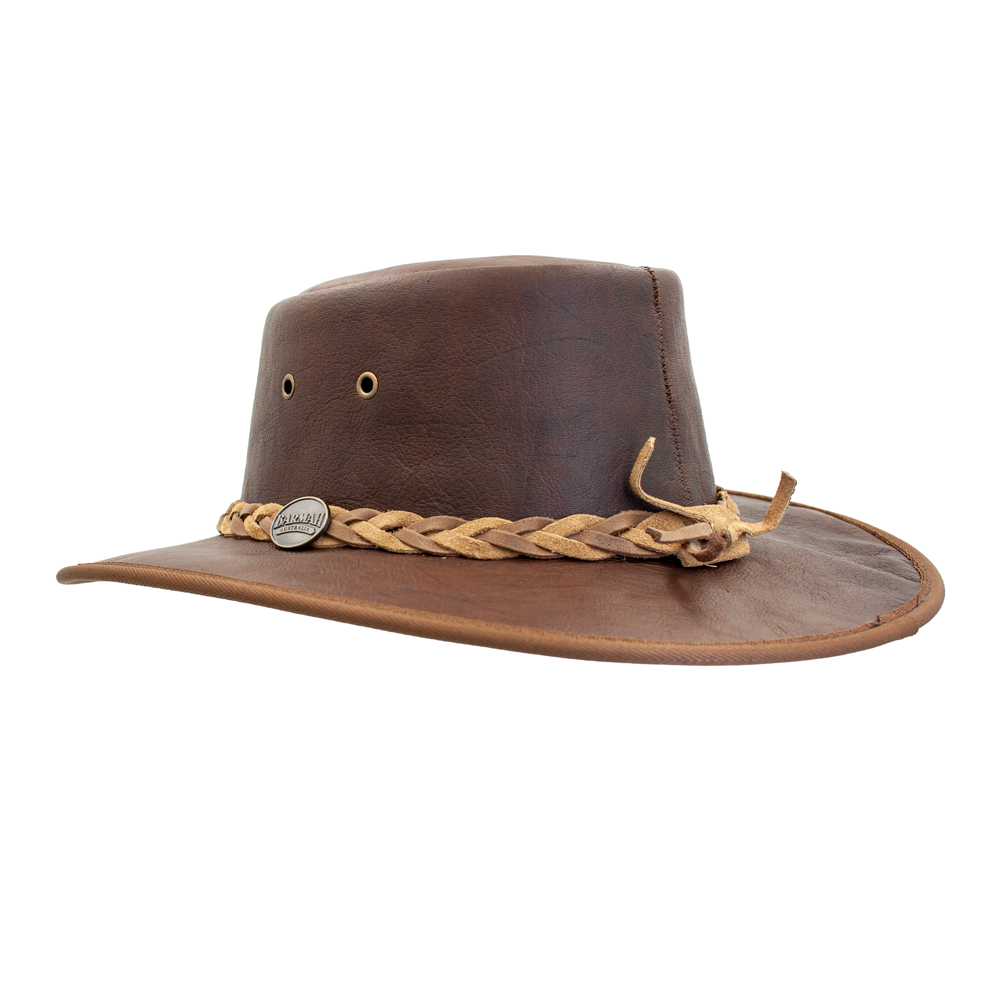 Squashy Crackle Kangaroo leather hat in Hickorystone – back view