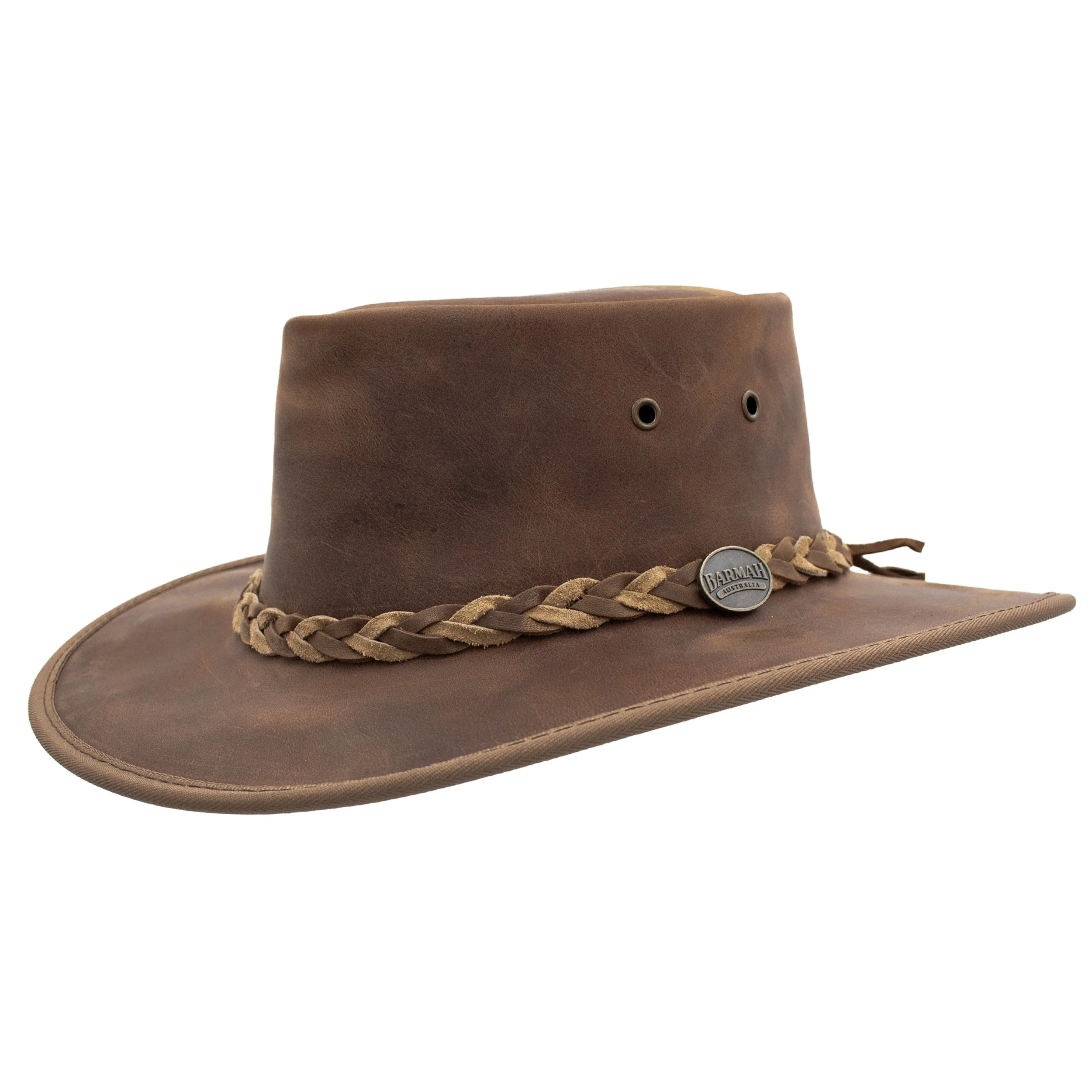 1022HI Squashy Bronco cattle leather hat in Hickory Two Tone