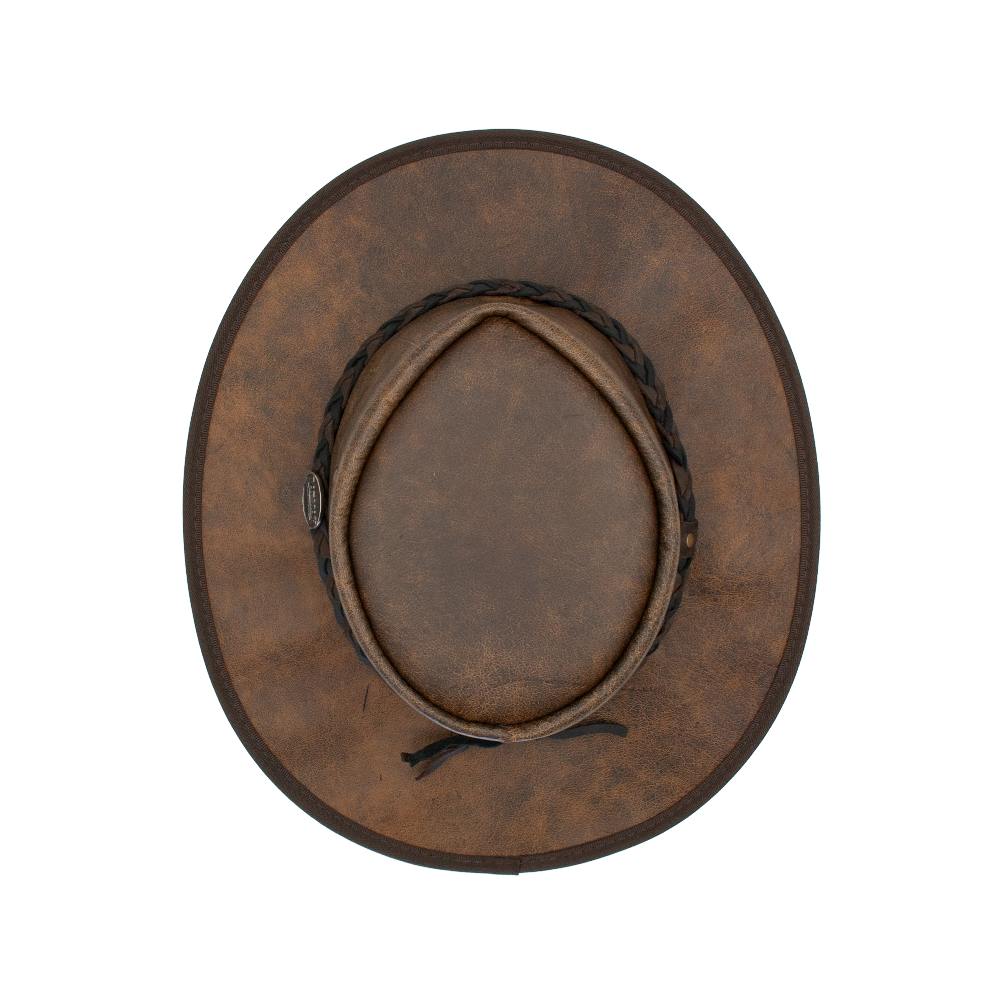 Squashy Crackle Kangaroo leather hat in Vintage Brown – top view