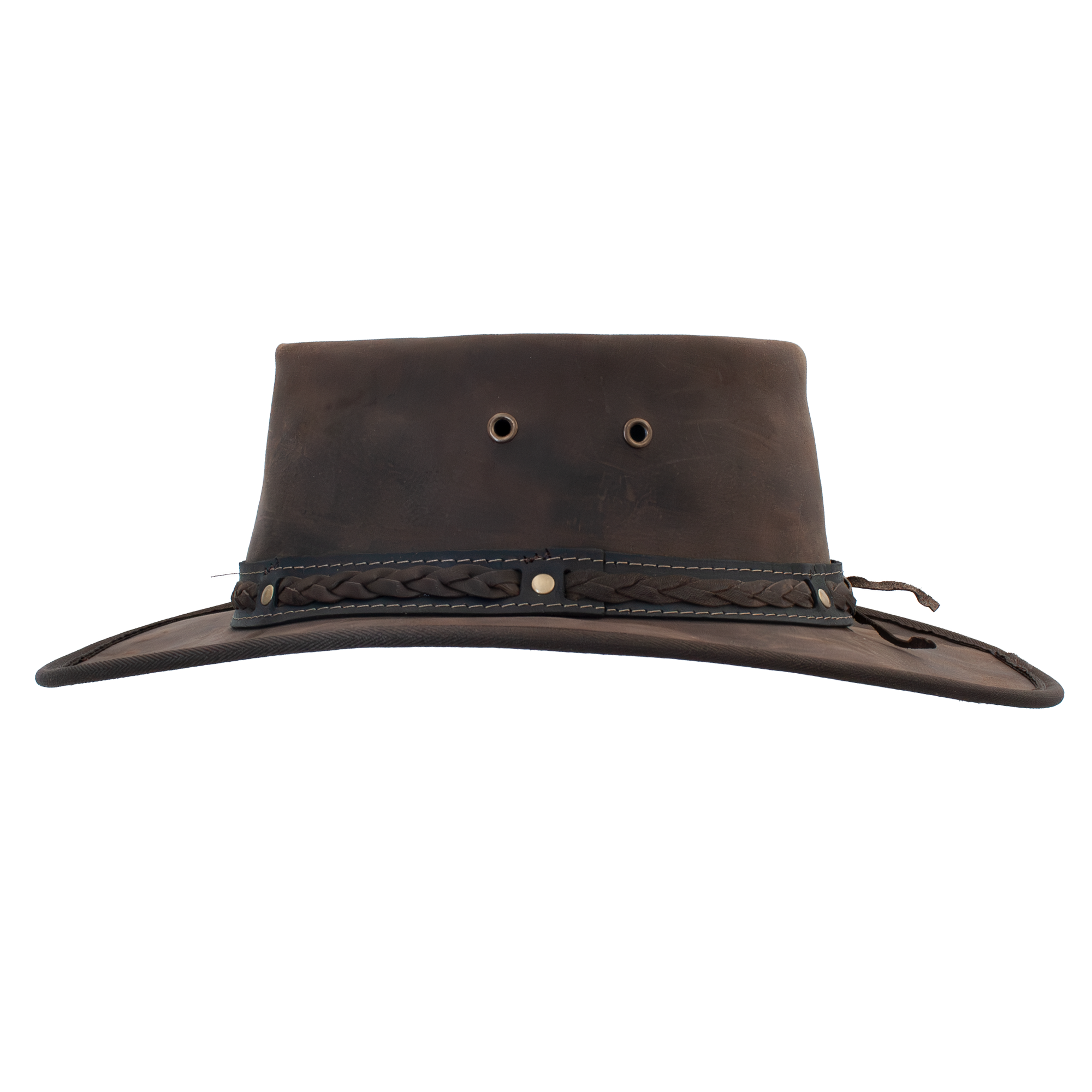 Squashy Bronco leather hat in Choc Side