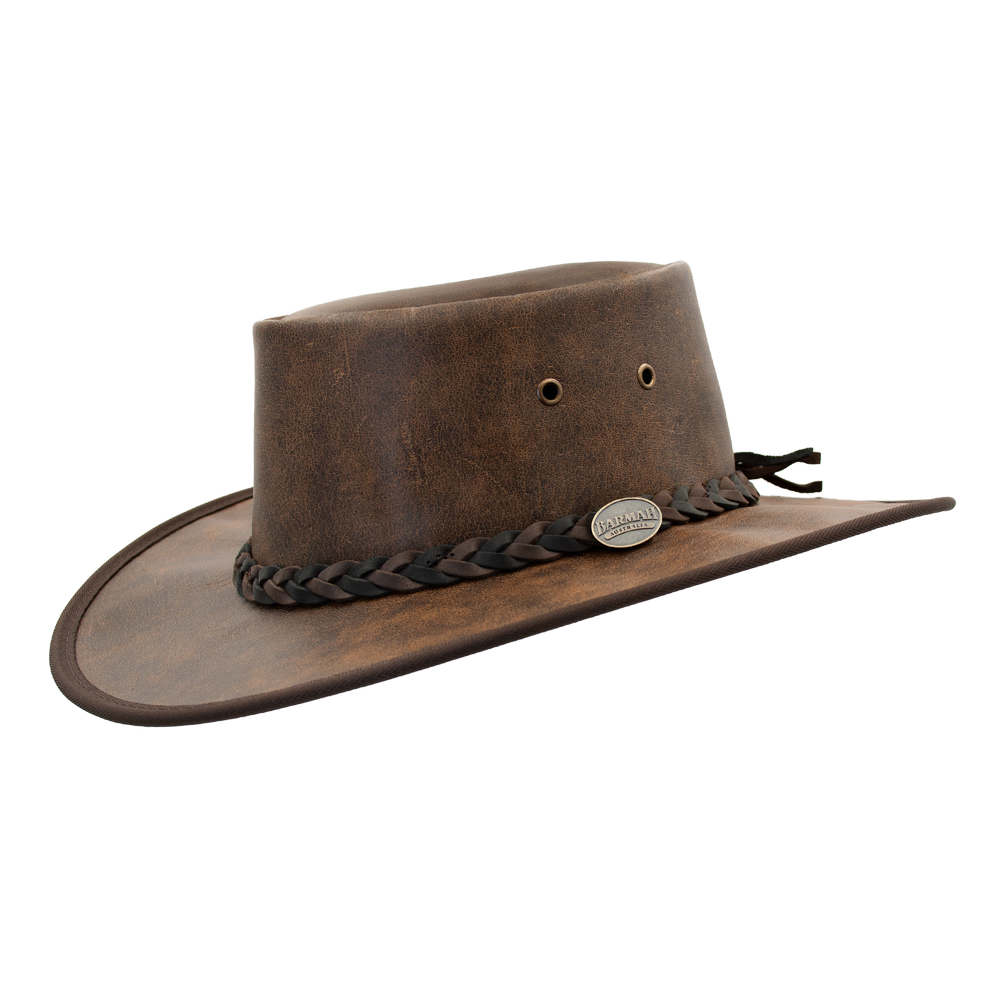 Barmah Crackle Kangaroo Leather Squashy hat. 1018CR - Squashy Crackle Kangaroo - Dark Brown — Barmah Hats  main image 3